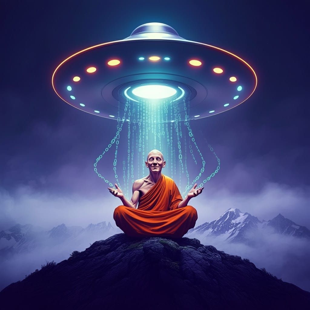 Monk Receives Cosmic Wisdom in Ethereal Encounter