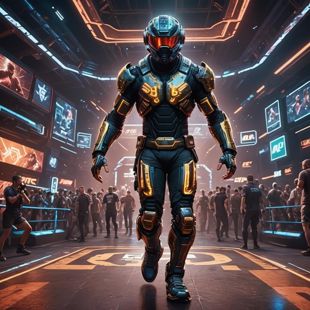 Cyborg Fighter Enters Arena in Cyberpunk Style