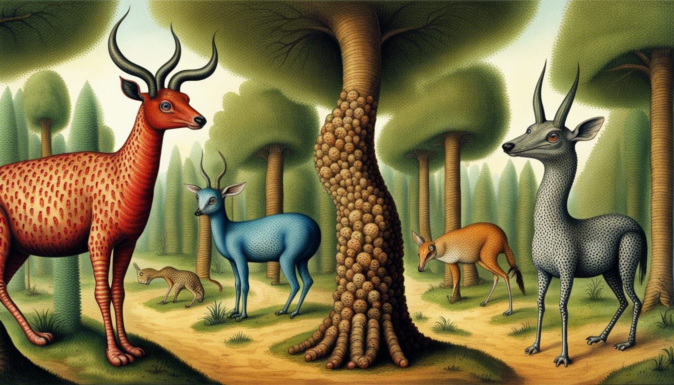 Codex Seraphinianus Animals in Vivid Forest