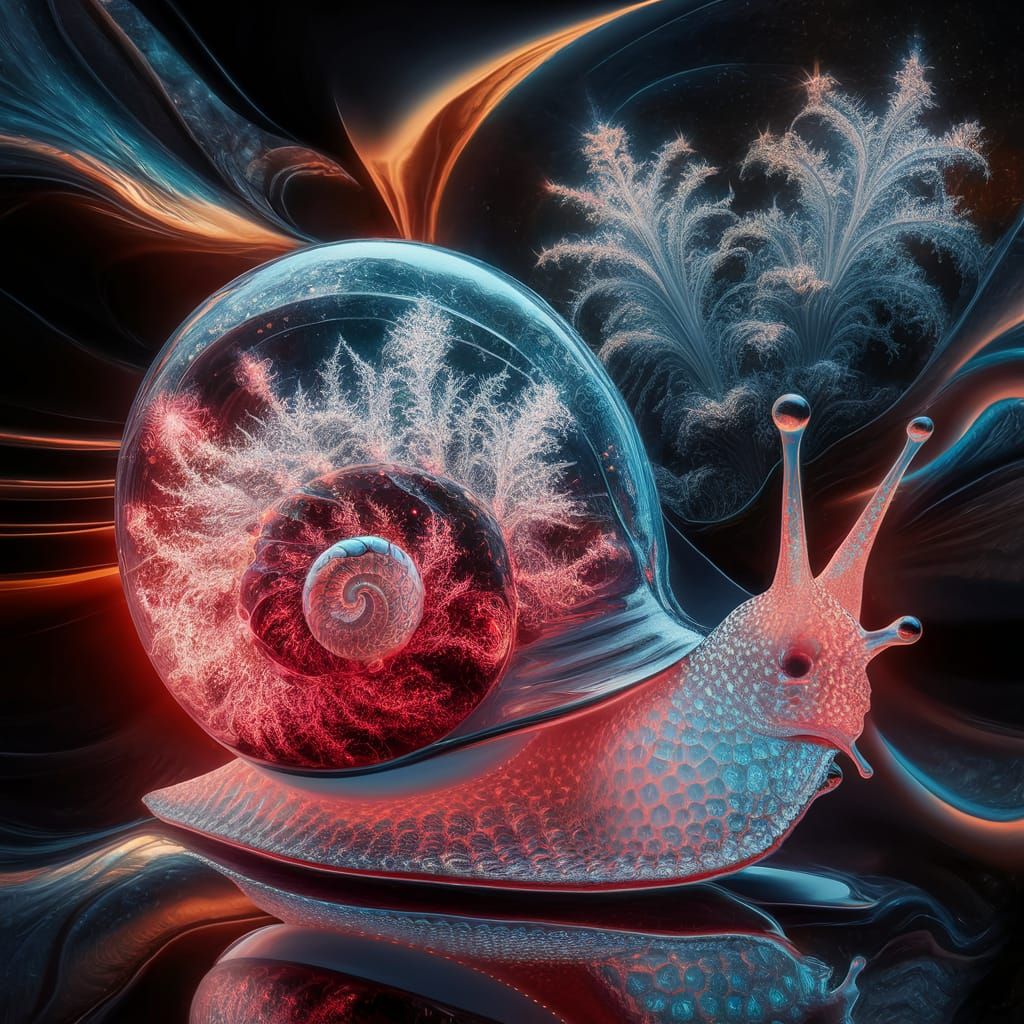 Glass Snail Shell with Bioluminescent Fractal Plants