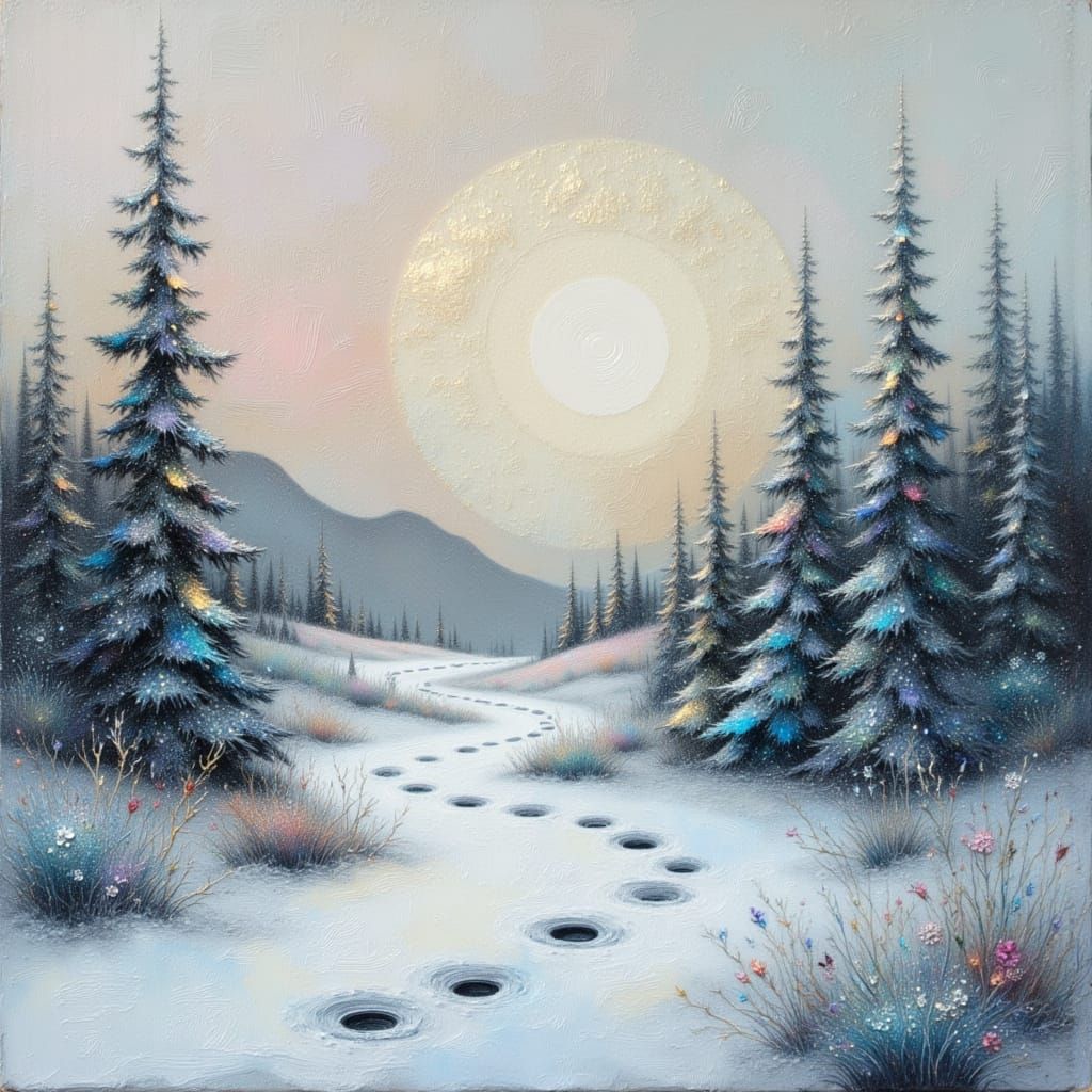 Textured Snowy Landscape in Acrylic and Mixed Media