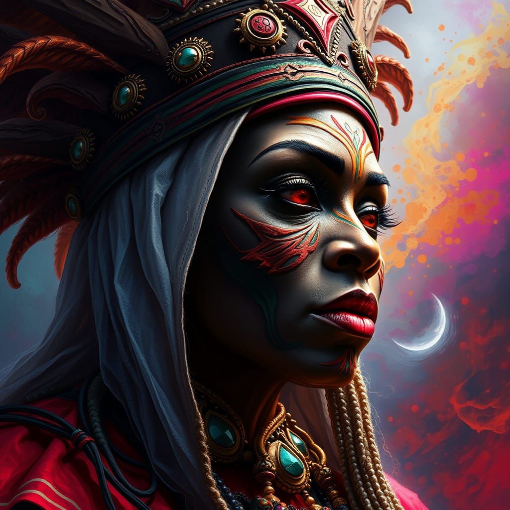 Hyperrealistic Voodoo Priestess in Splash Art Style