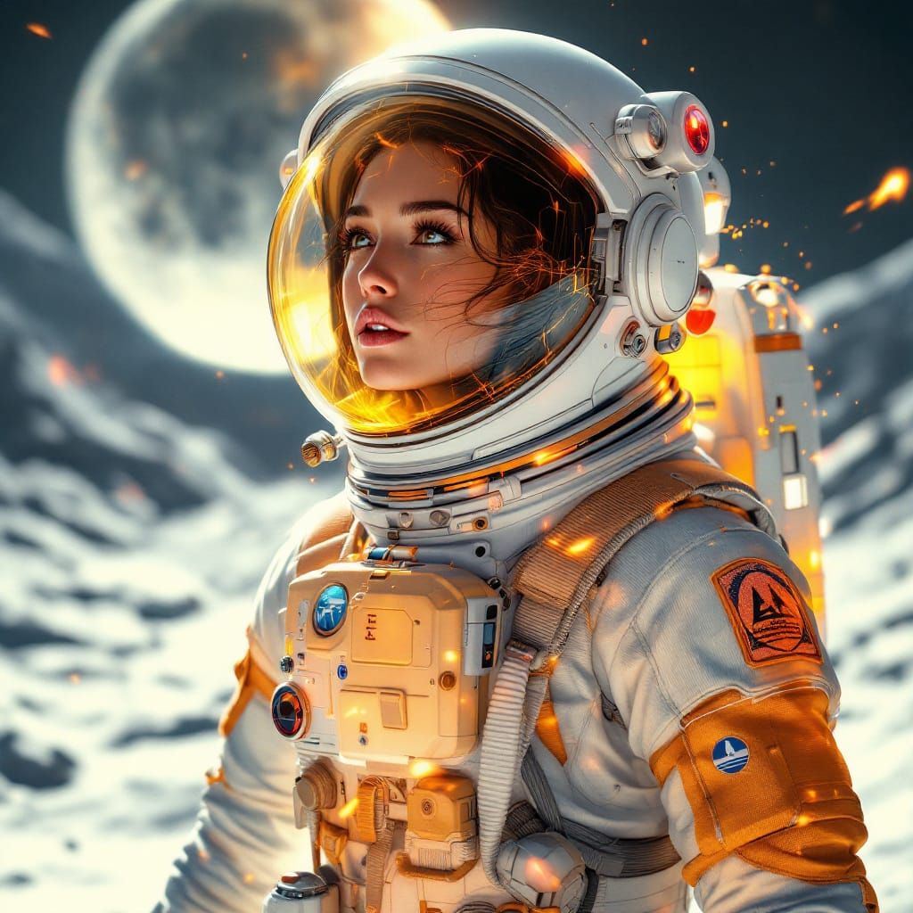 Astronaut on Moon in Orange Lighting