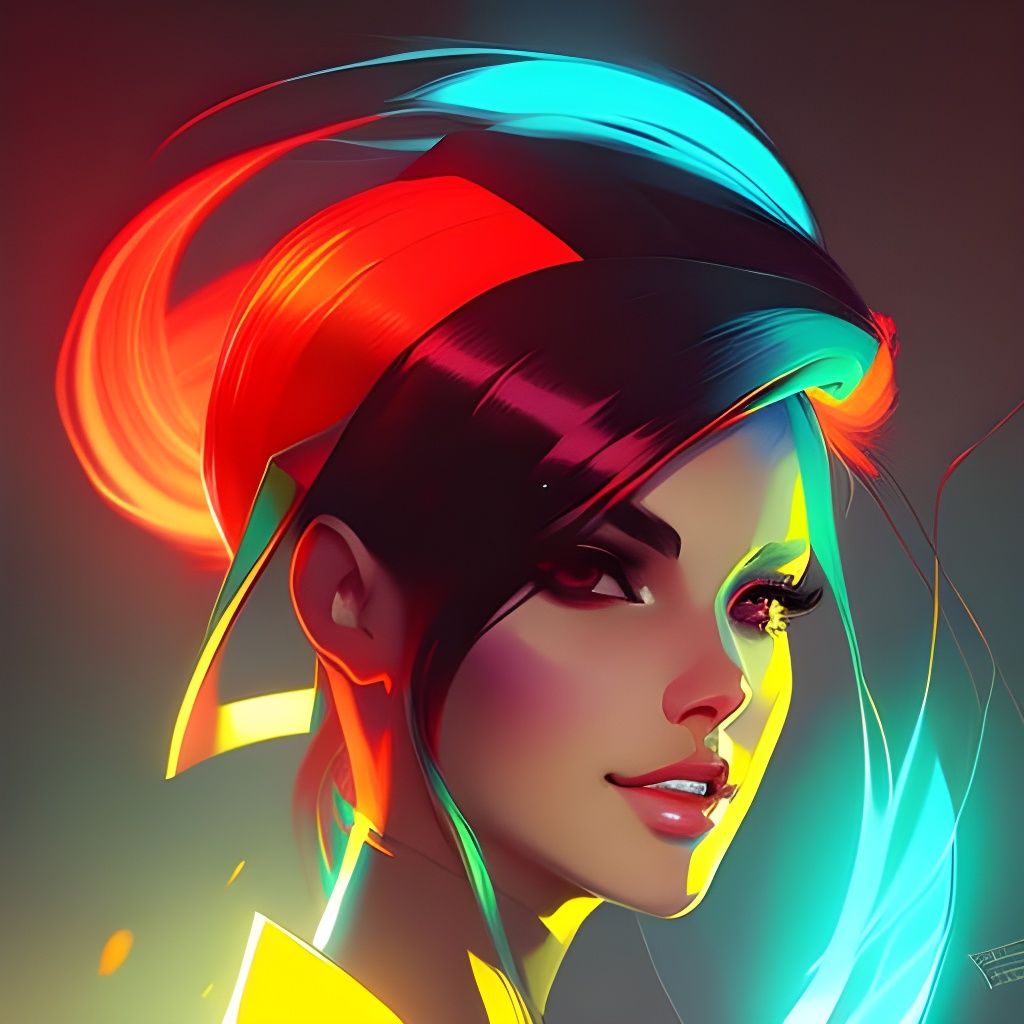 Neon Haired Girl Portrait Trending on ArtStation