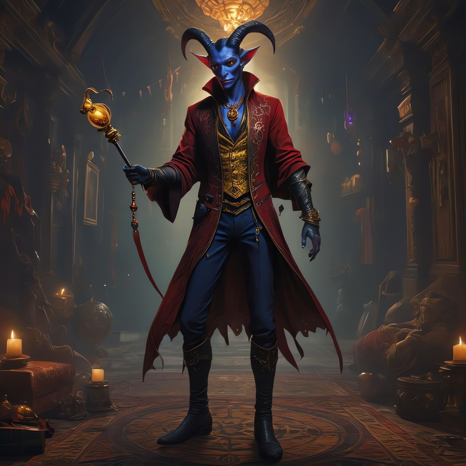 Tiefling Character Art in Detailed Digital Painting Style