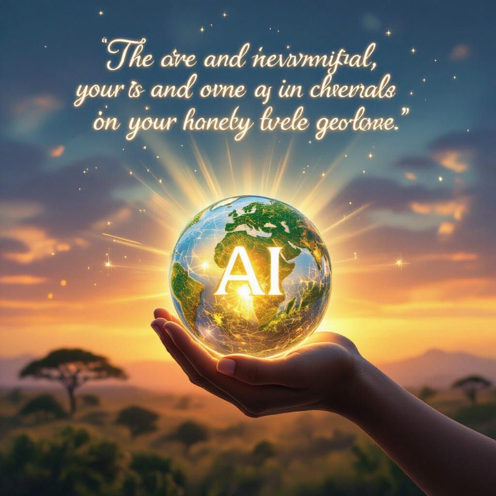 African Hand Holds AI Orb Symbolizing Nature and Tech