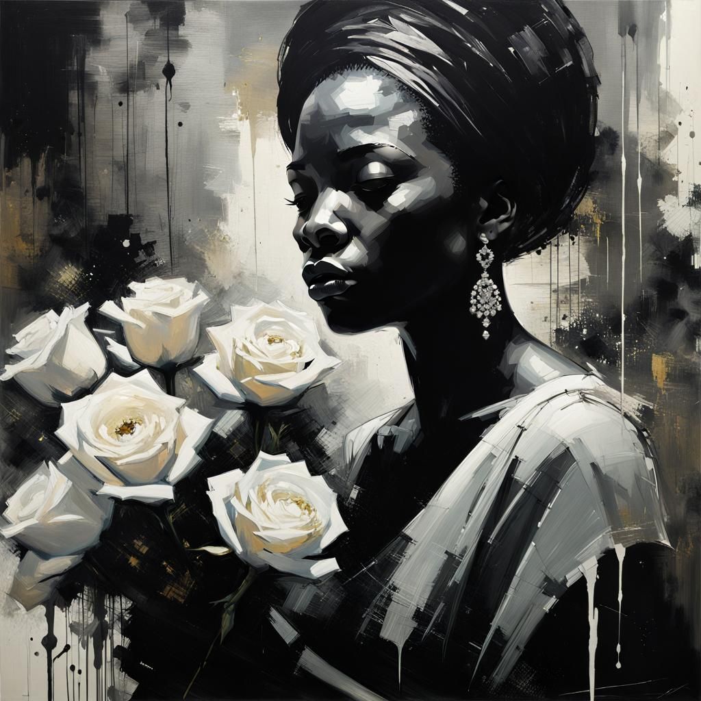 Opera Singer with Roses: Vintage Oil Painting