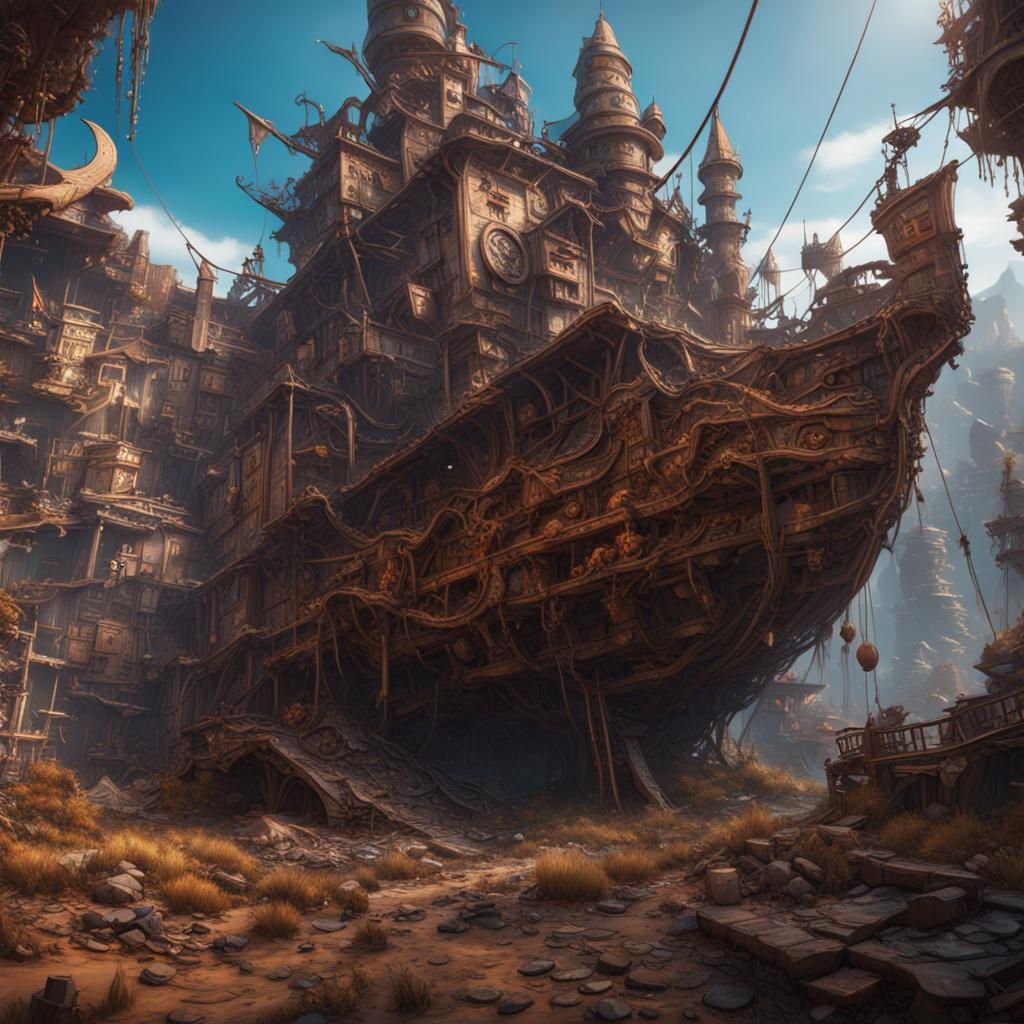 Detailed Matte Painting of Junk in Deep Color