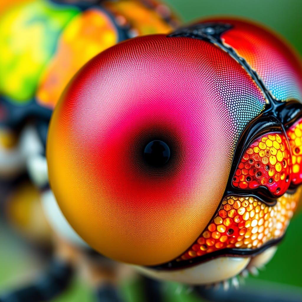 Dragonfly Eye Macro: Iridescent Scales in Digital Art Style