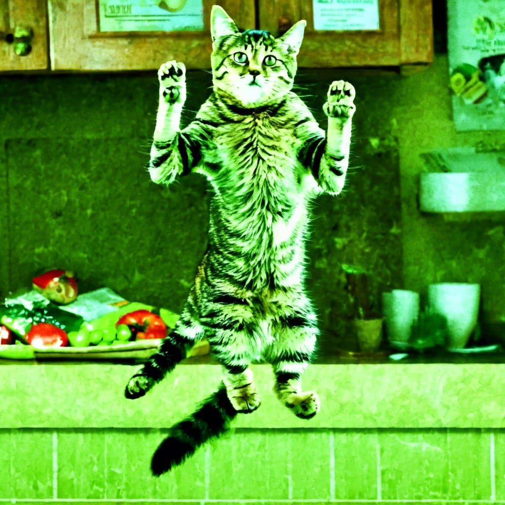 Cat Leaping Off Kitchen Countertop