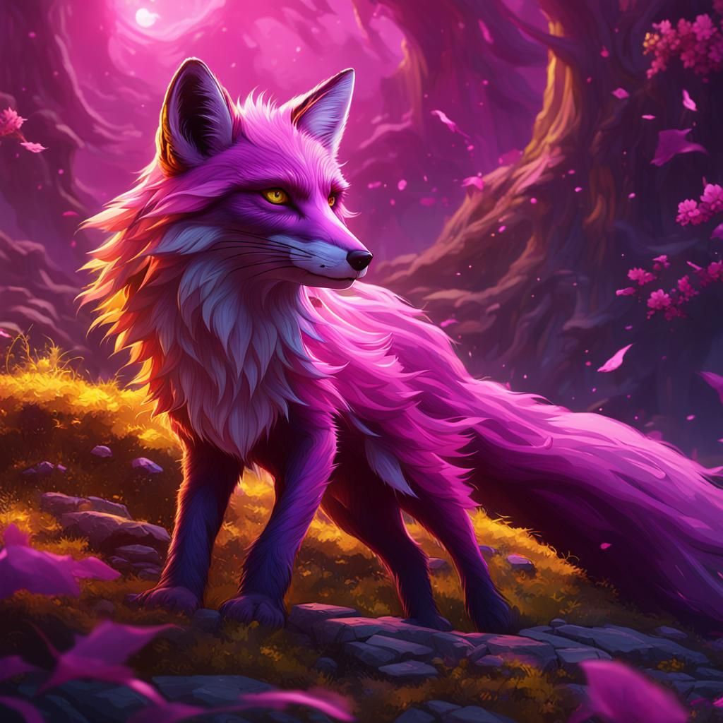 Hyperdetailed Pink Fox in Dark Fantasy Style