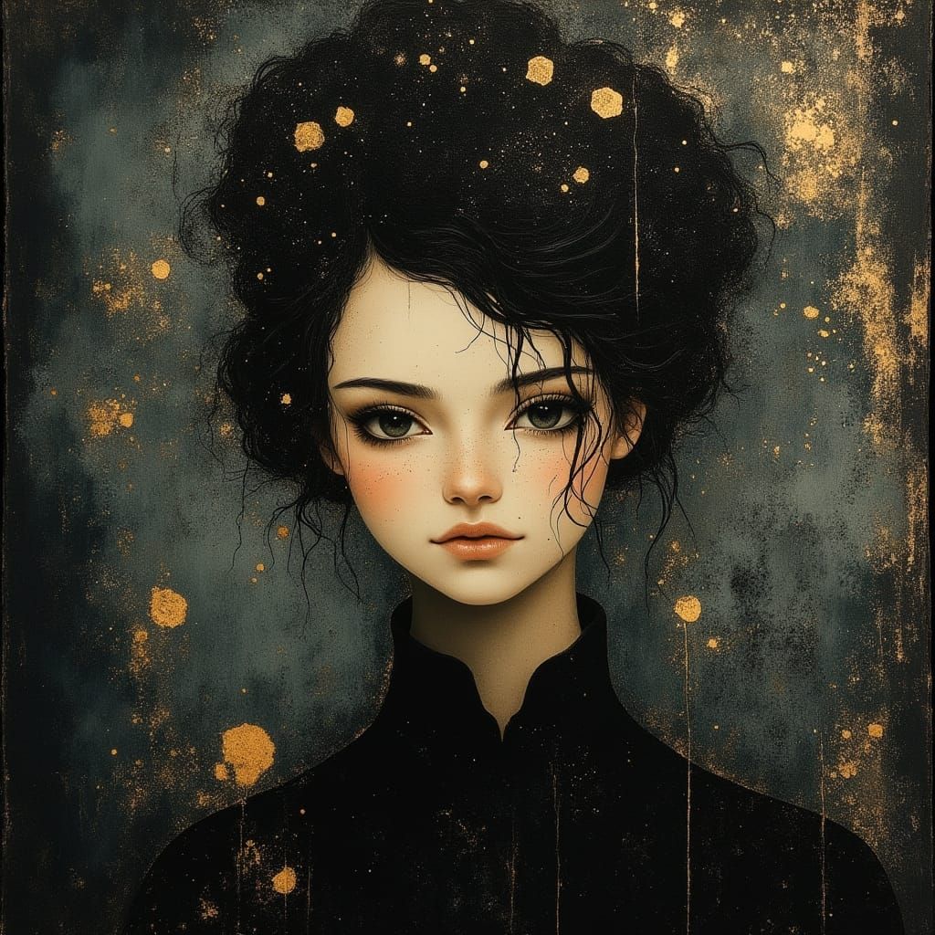 Dark Romantic Portrait of a Woman with Floral Hair