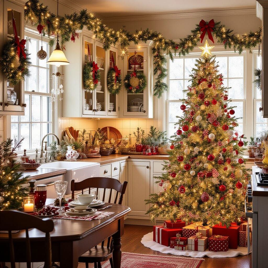 Cozy Christmas Kitchen with Abundant Decorations