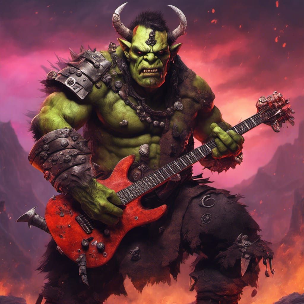 Punk Rock Orc Barbarian with Musical Axe-Guitar