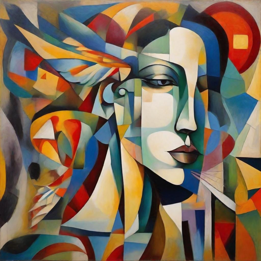 Cubist Woman Writing Dream Words in Surreal Forest