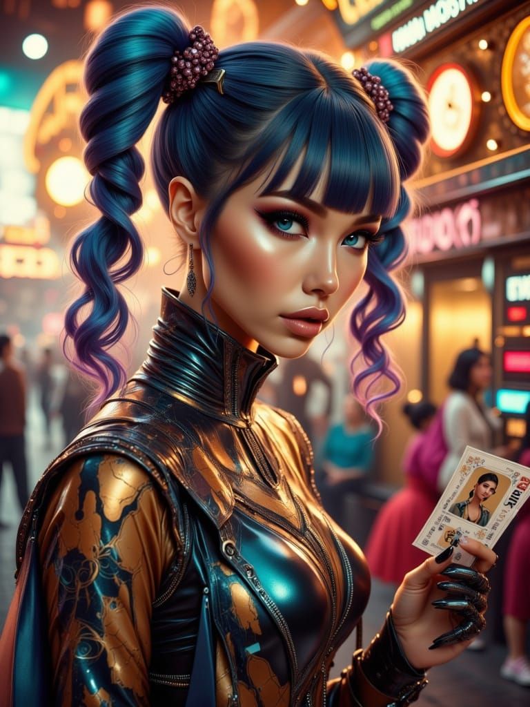 Futuristic Woman Buys Ticket at Surreal Cosmic Amusement Par...