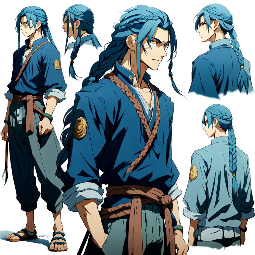 Young Warrior Character Design Sheet in Anime Style