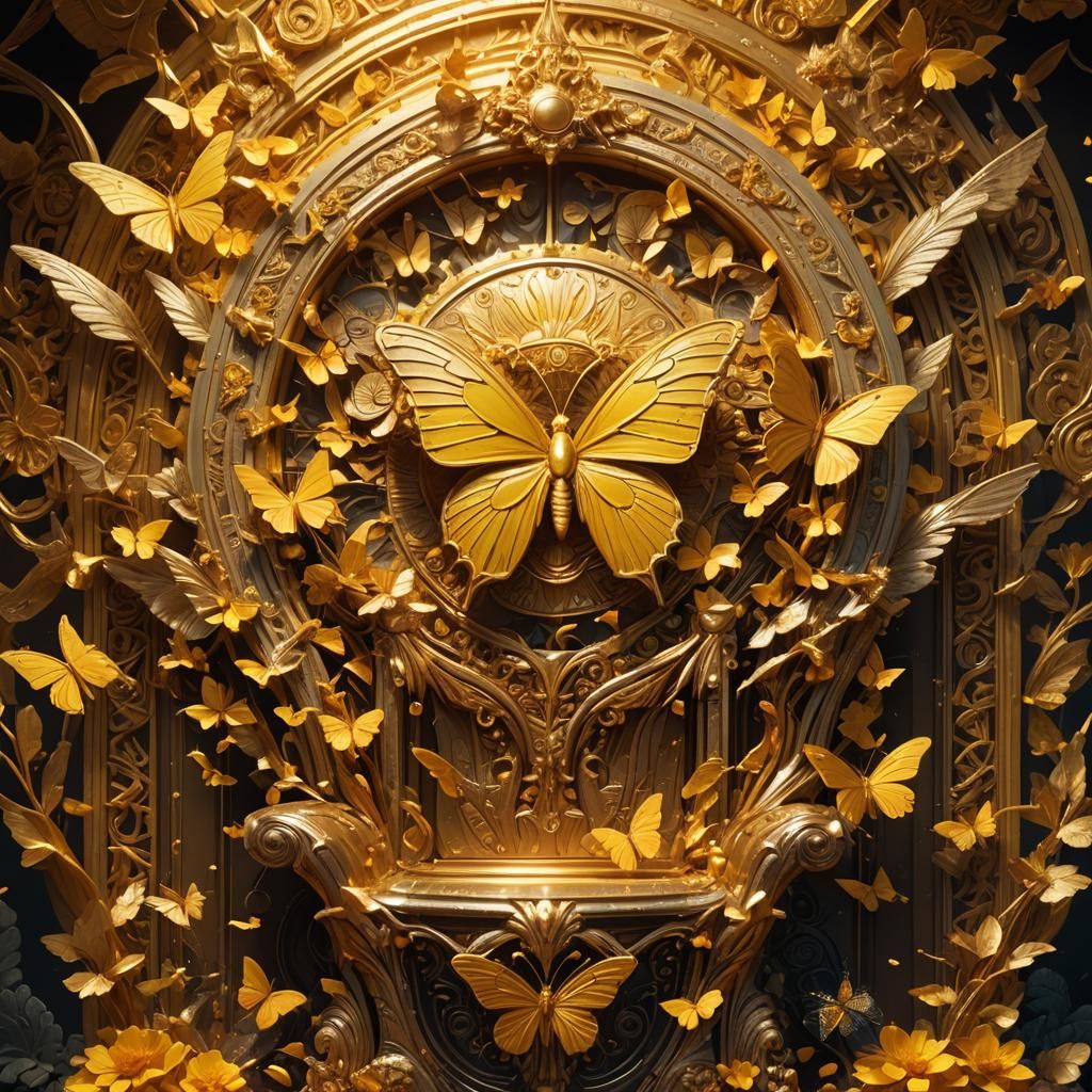 Sun God's Throne with Yellow Butterflies in Hyperrealism
