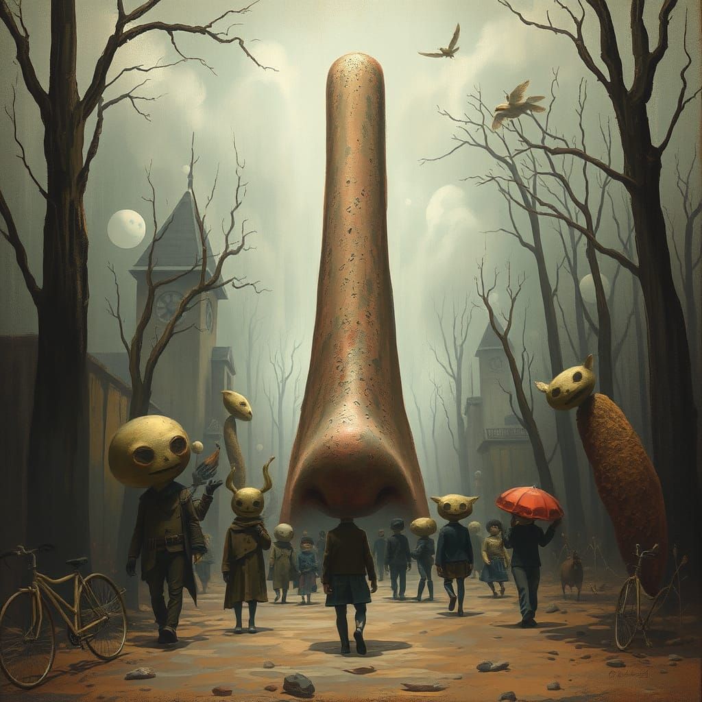 Surreal Annual March of Allergens with Giant Nose