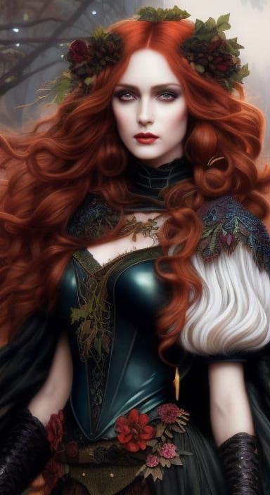 Red-Haired Hedge Witch in Pre-Raphaelite Style