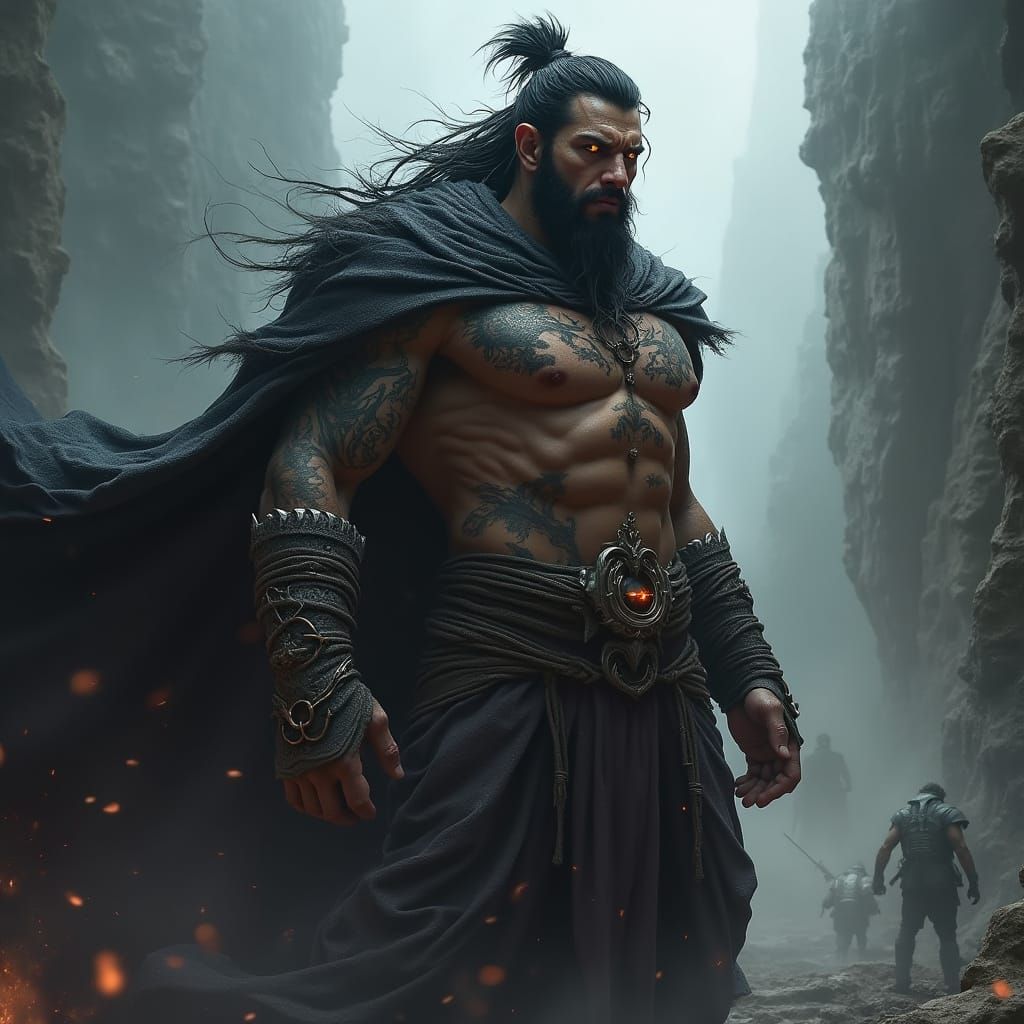 Gothic Barbarian Warrior in Dark Fantasy Landscape