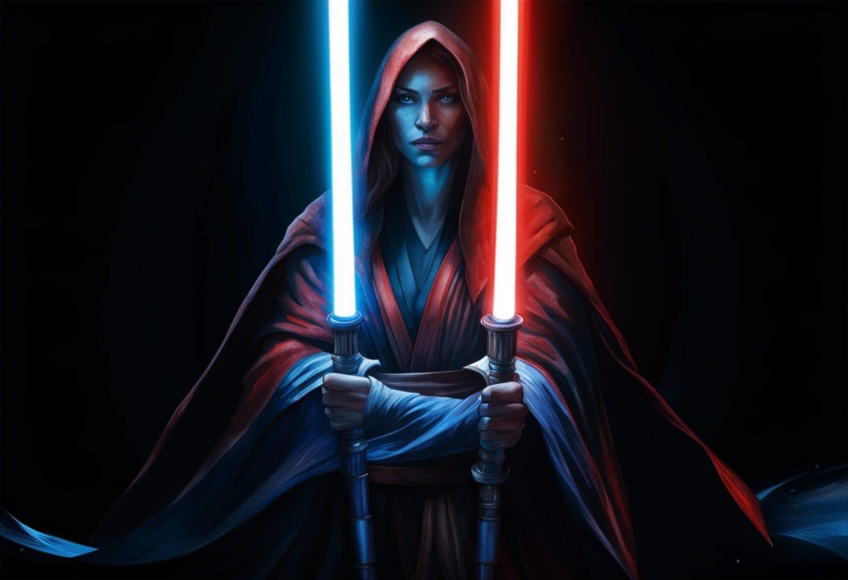 Dual Lightsaber Jedi Portrait in Hyperdetailed Style