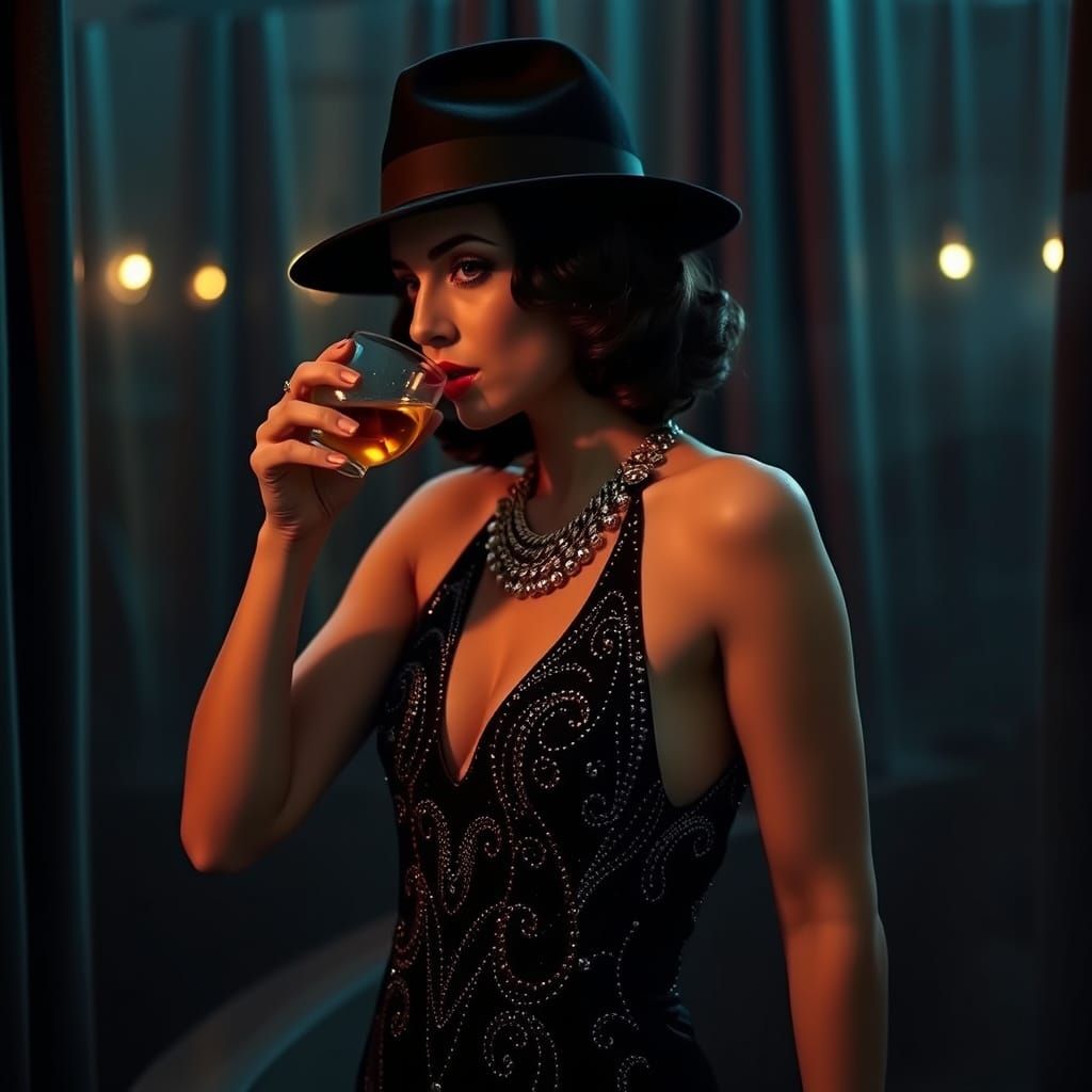 Flapper in Art Deco Style, Moody Lighting