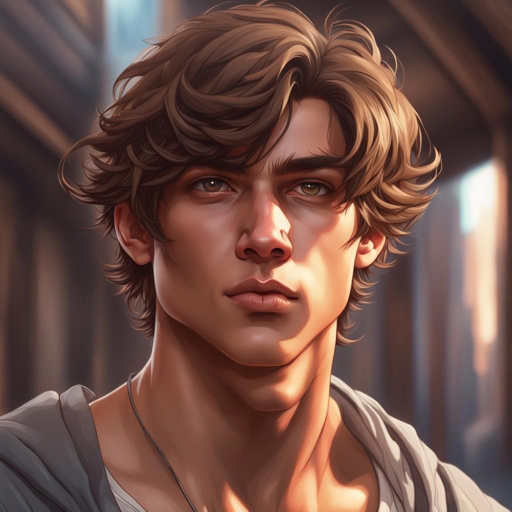 Hyperdetailed Portrait of Teenage Male in Art Nouveau Style