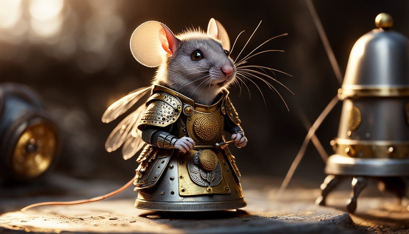 Warrior Mouse in Thimble Lair: Hyper-Realistic Digital Art
