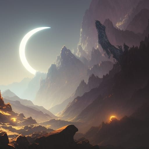 Moon Over Mountains: Hyperdetailed Concept Art