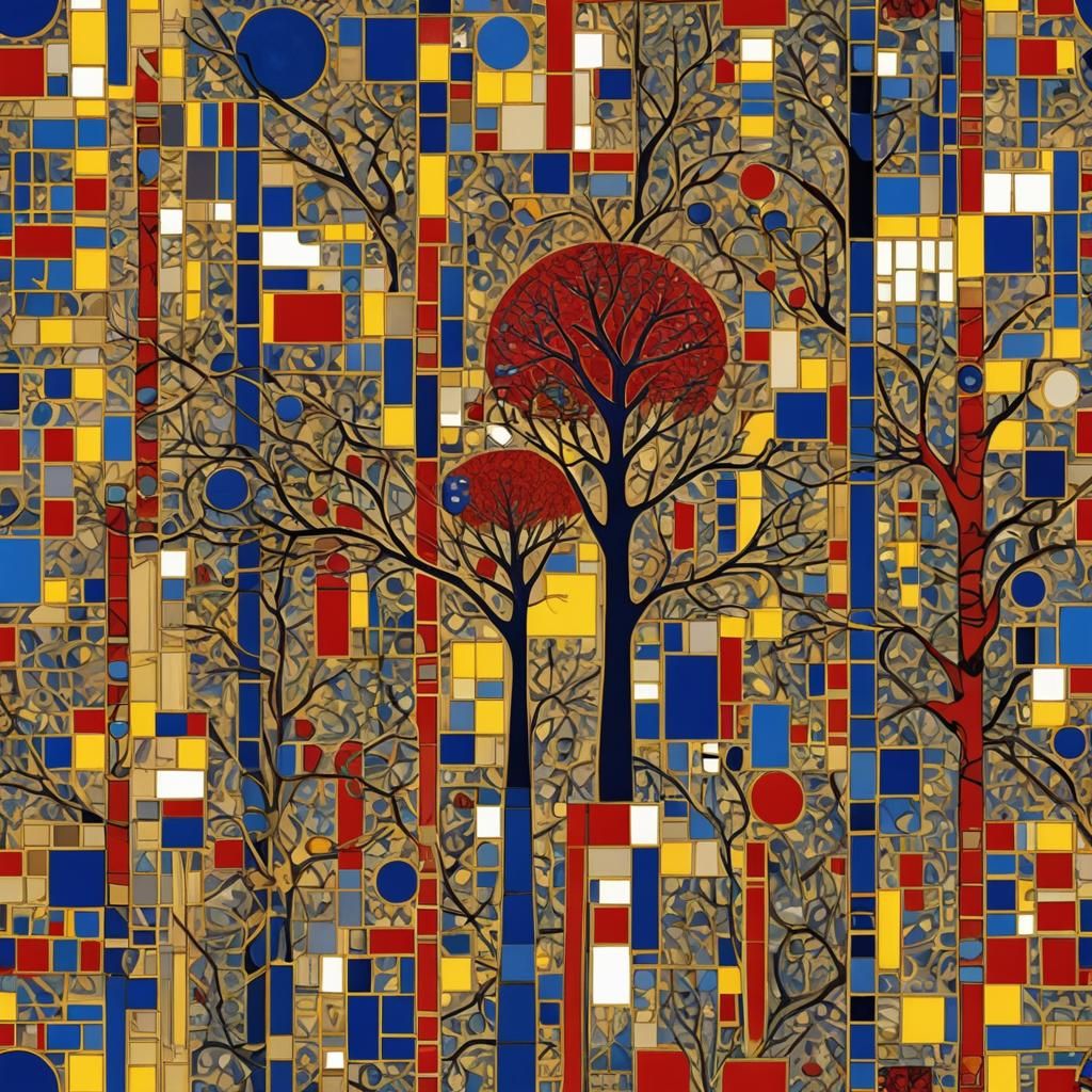 Alien Landscape Merging De Stijl and Klimt Styles