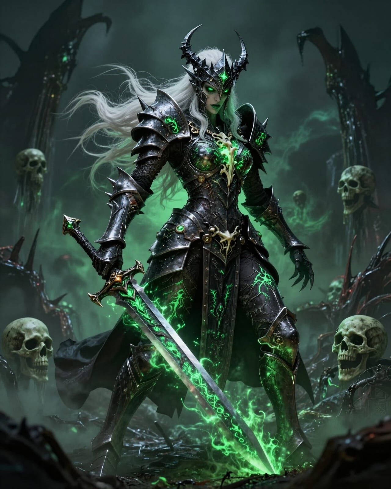 Female Death Knight Wielding Runeblade on Plague Battlefield