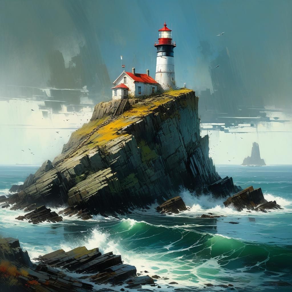 Lighthouse on Rocky Island: Detailed Matte Painting