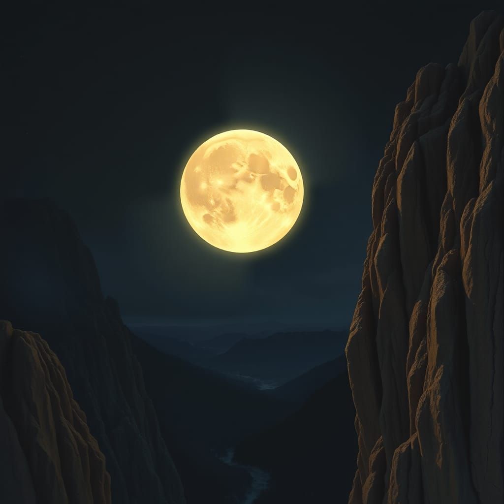 Moon on Cliff Edge in Dramatic Landscape Style