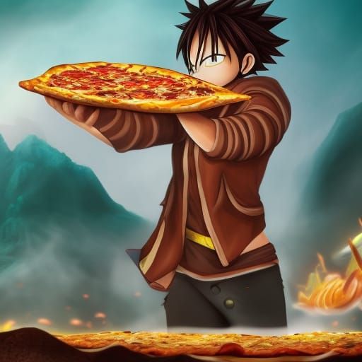 Natsu Dragneel Eating Pizza Fantasy Concept Art