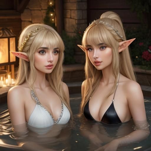 Beautiful Elves Relaxing in a Hot Tub