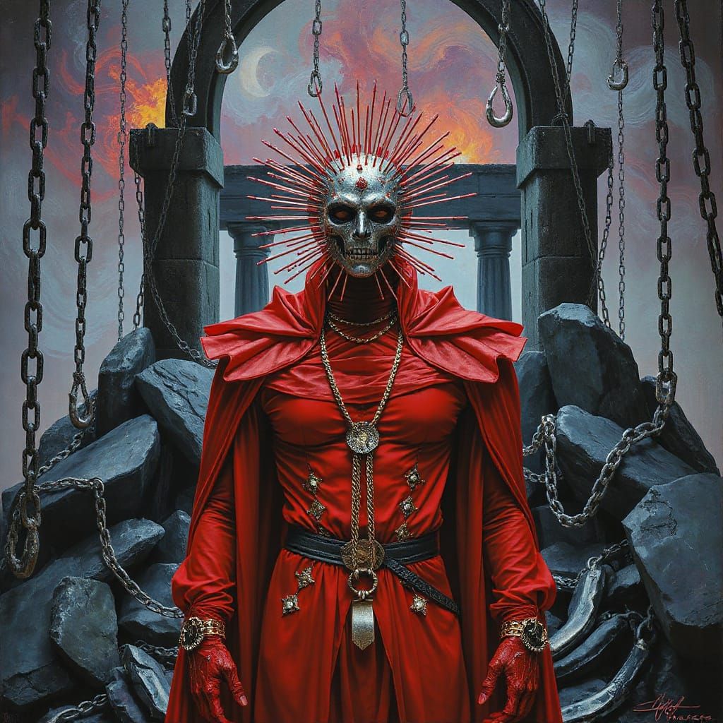 Cenobite Emperor in Astral Temple: Gothic Surrealism