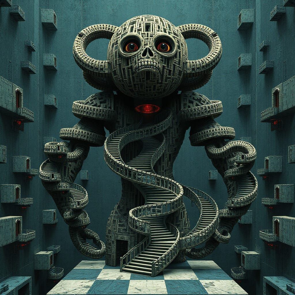 Labyrinthine Creature in Dark Surrealism Style