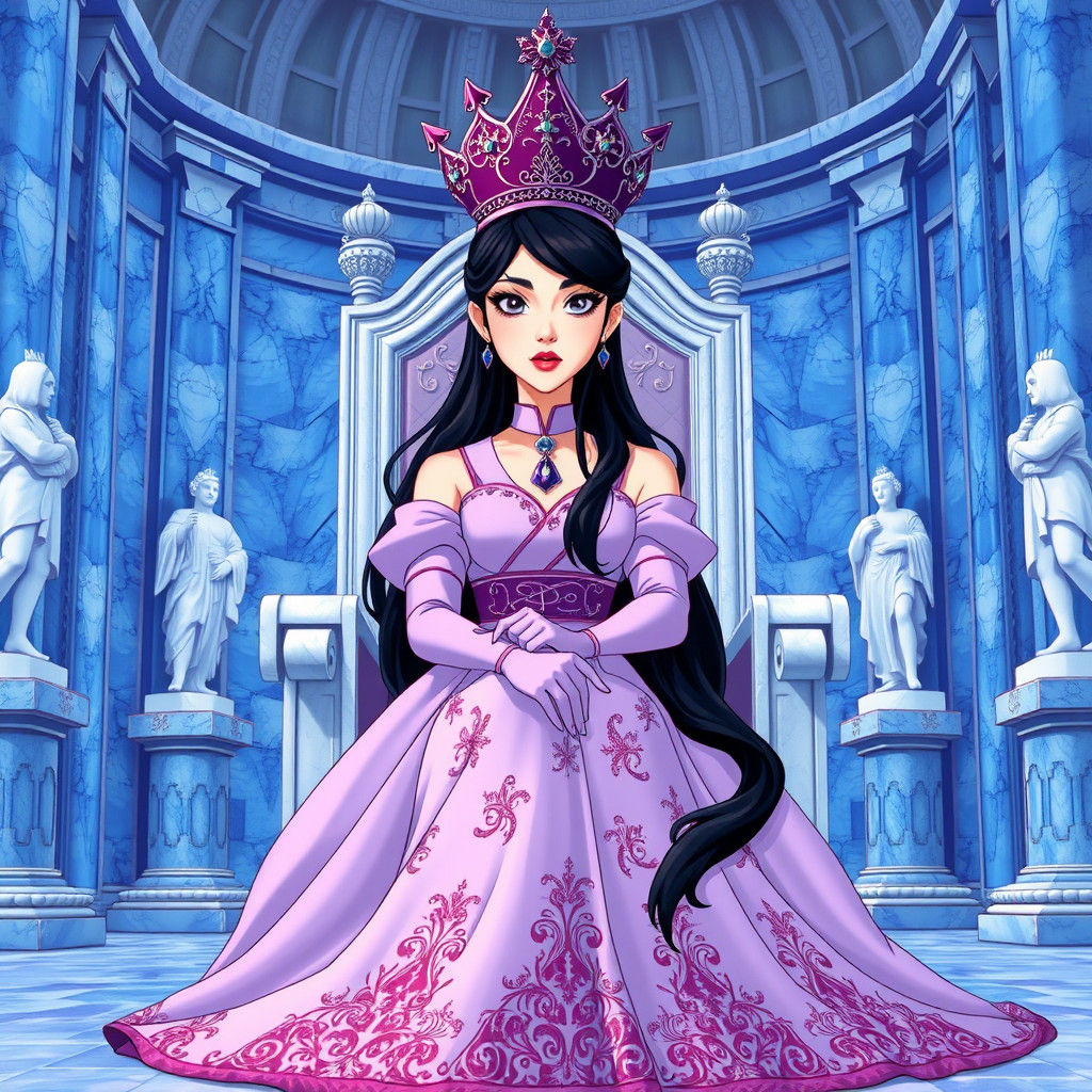 Evil Sorceress in Throne Room, Cartoon Style