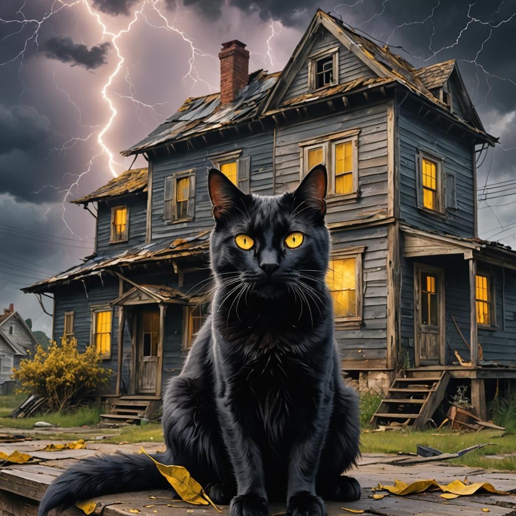 Dramatic Witches Cat in a Stormy Landscape