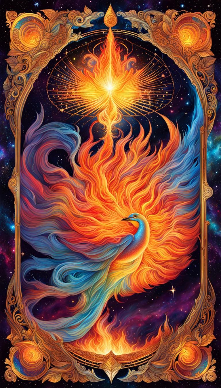 Fiery Tarot Card in Astral Cosmic Style