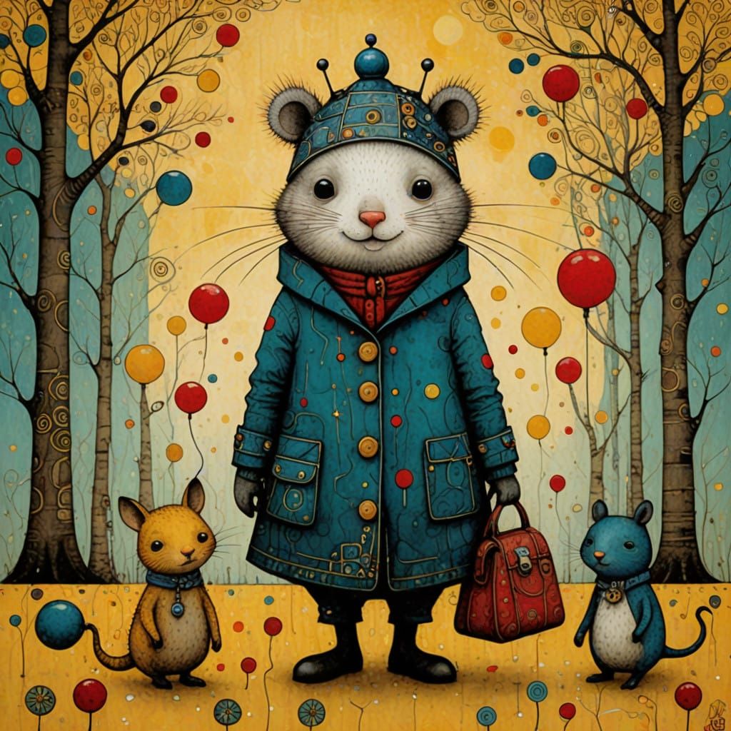 Whimsical Klimtpunk Friends in a Bright Balloon Celebration