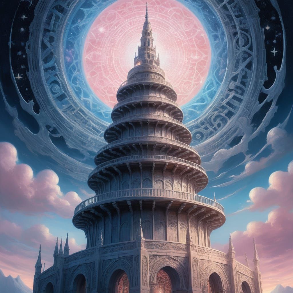 Ethereal Ivory Tower Dreamlike Oil Painting