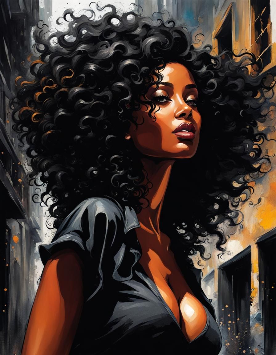 Detailed Portrait of a Beautiful Curly-Haired Woman