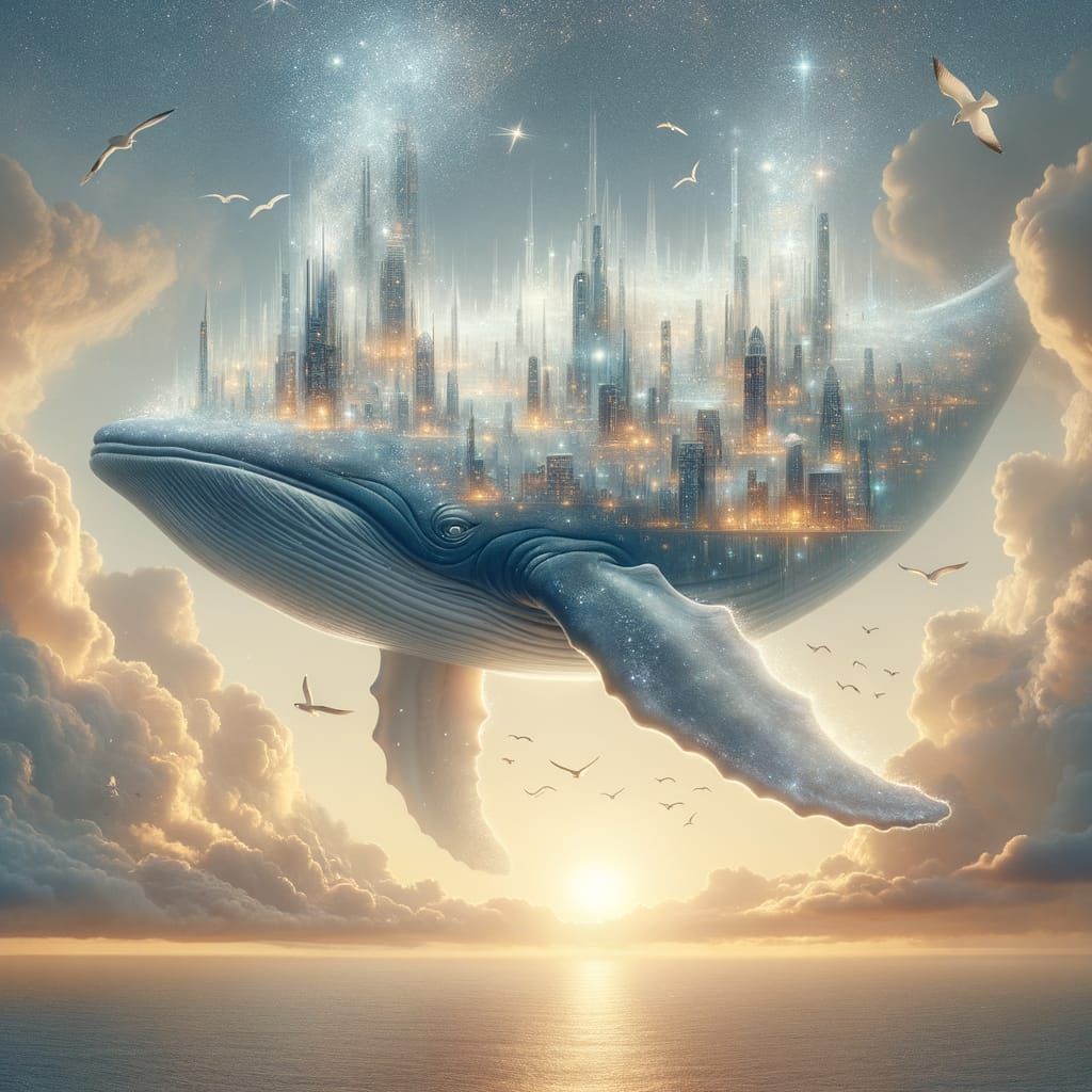 Surreal Whale City Floating in the Sky
