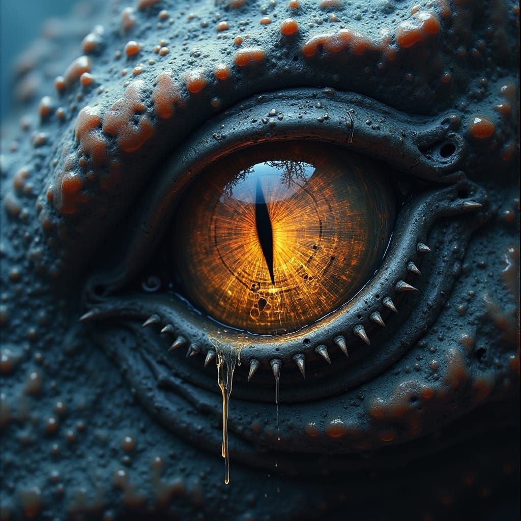 Mechanical Dragon Eye in Biomechanical Oil Painting