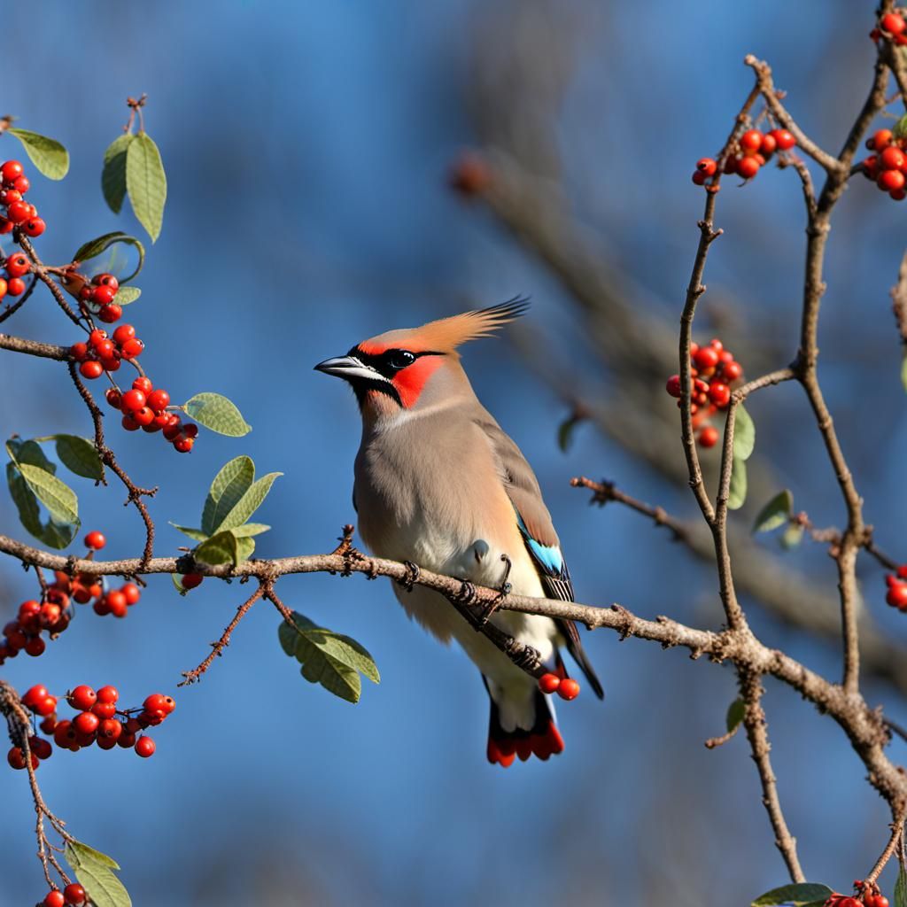 Detailed 3D Rendering of a Bohemian Waxwing