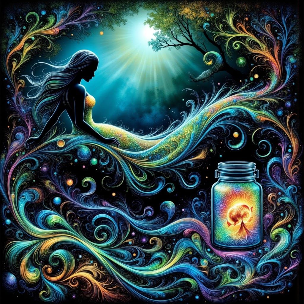 Mermaid in Holographic Alcohol Ink Seascape