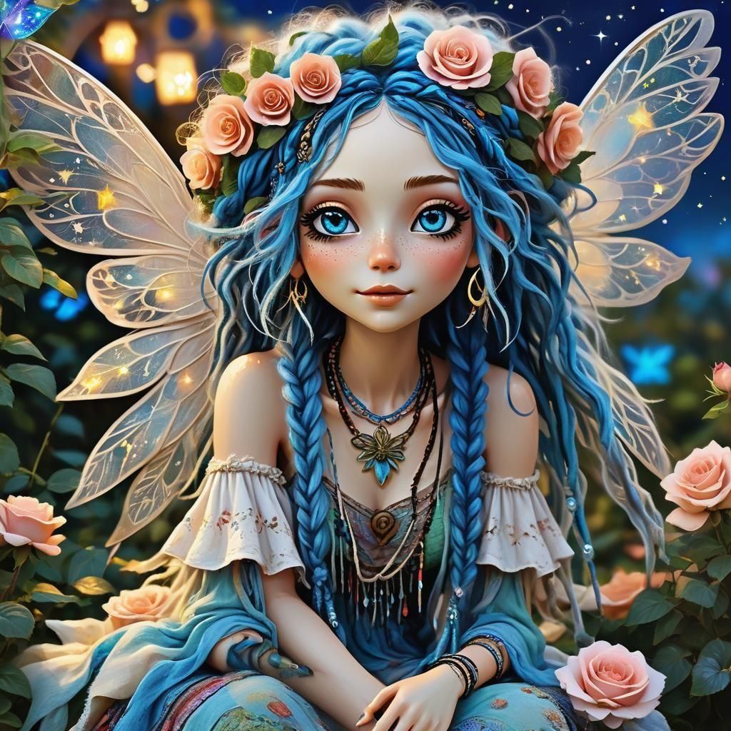 Hippie Pixie in Rose Garden Digital Art