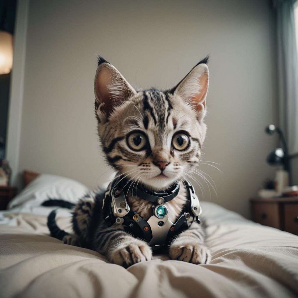 Adorable Cyborg Kitten with Big Eyes